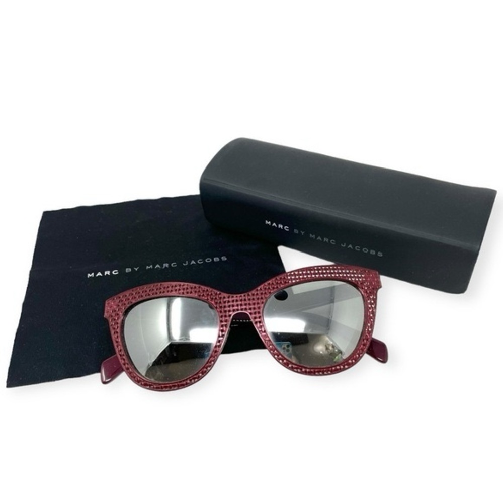 MARC JACOBS Red Burgundy Woven Metal Mirror Lens $250 Sunglasses Black Case - Picture 3 of 16
